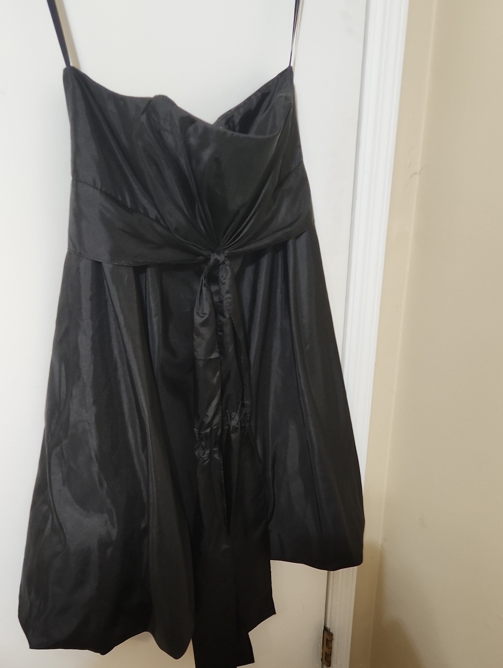 White House Black Market Black Satin Mini Dress with Tie Detail